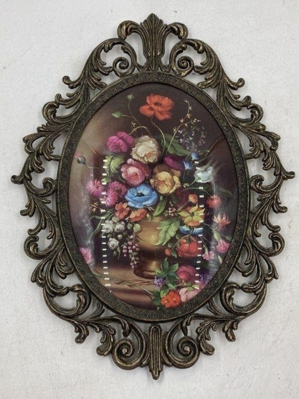 Vintage Ornate Bronze Floral Wall Plaque - Multi-Color